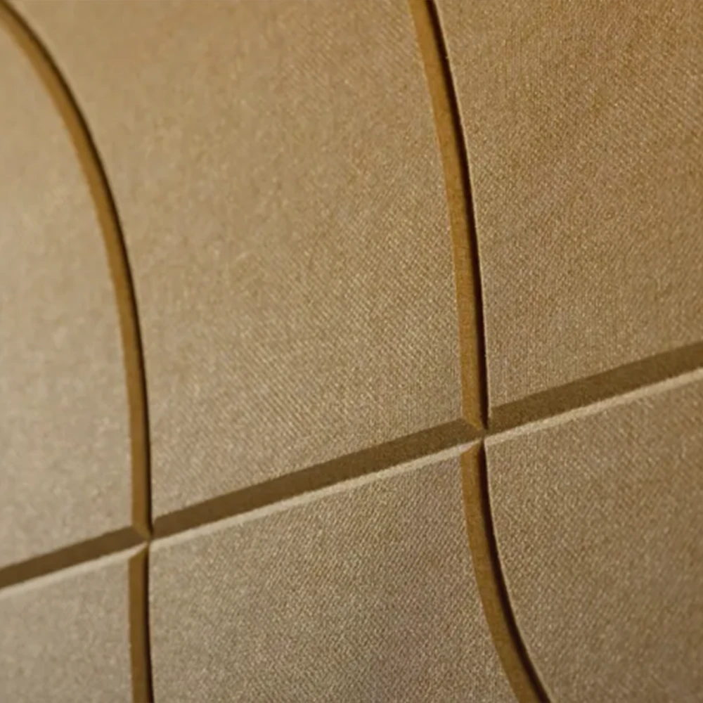 Autex groove acoustic wall tiles sweep pattern in beehive colour close up