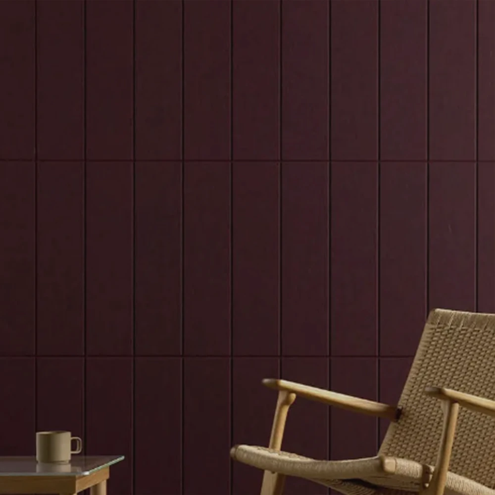 Autex groove acoustic wall tiles rail pattern in sargazo colour in situ