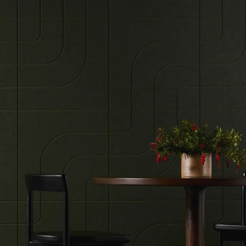 Autex groove acoustic wall tiles track pattern in gherkin colour in situ
