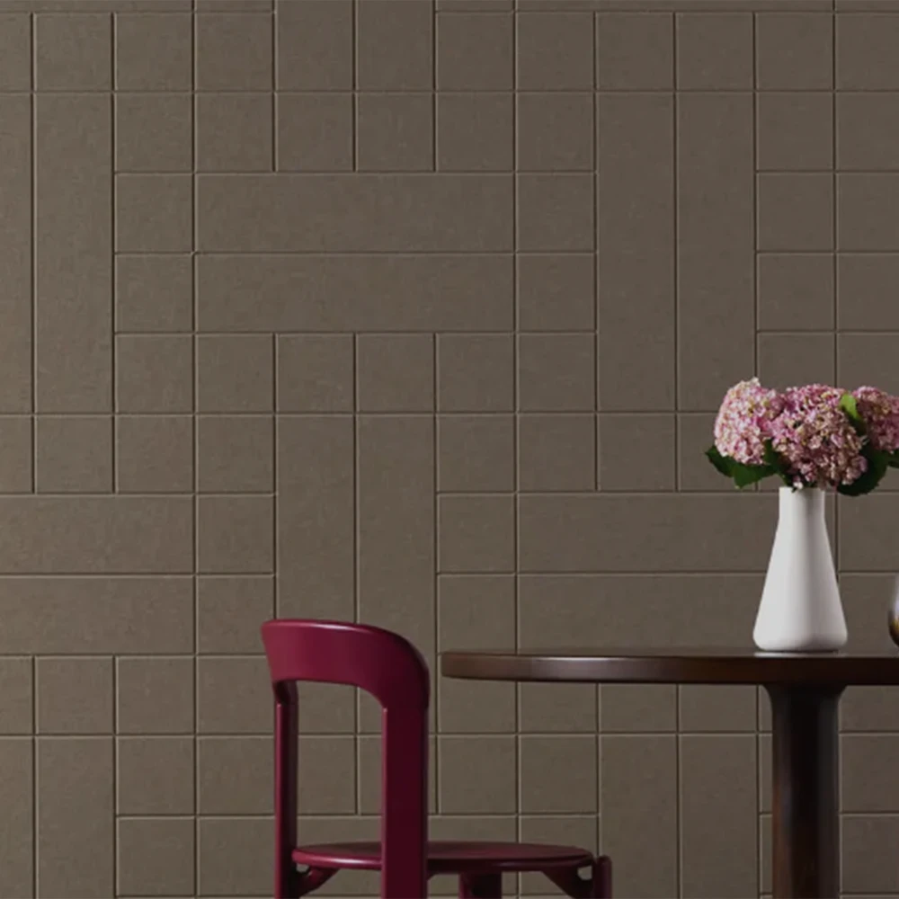Autex groove acoustic wall tiles weave pattern in partheon colour in situ